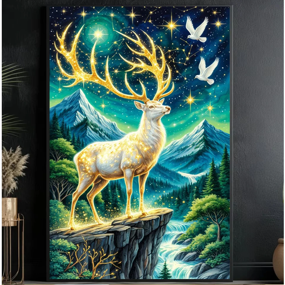신제품: 다이아몬드 페인팅 아트, 몽환적인 금빛 엘크, - Resin Art Work 리뷰 및 가격